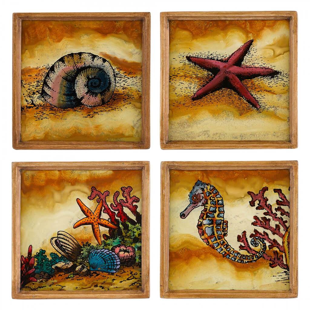 Seashore Assorted Coaster Set 4in Square