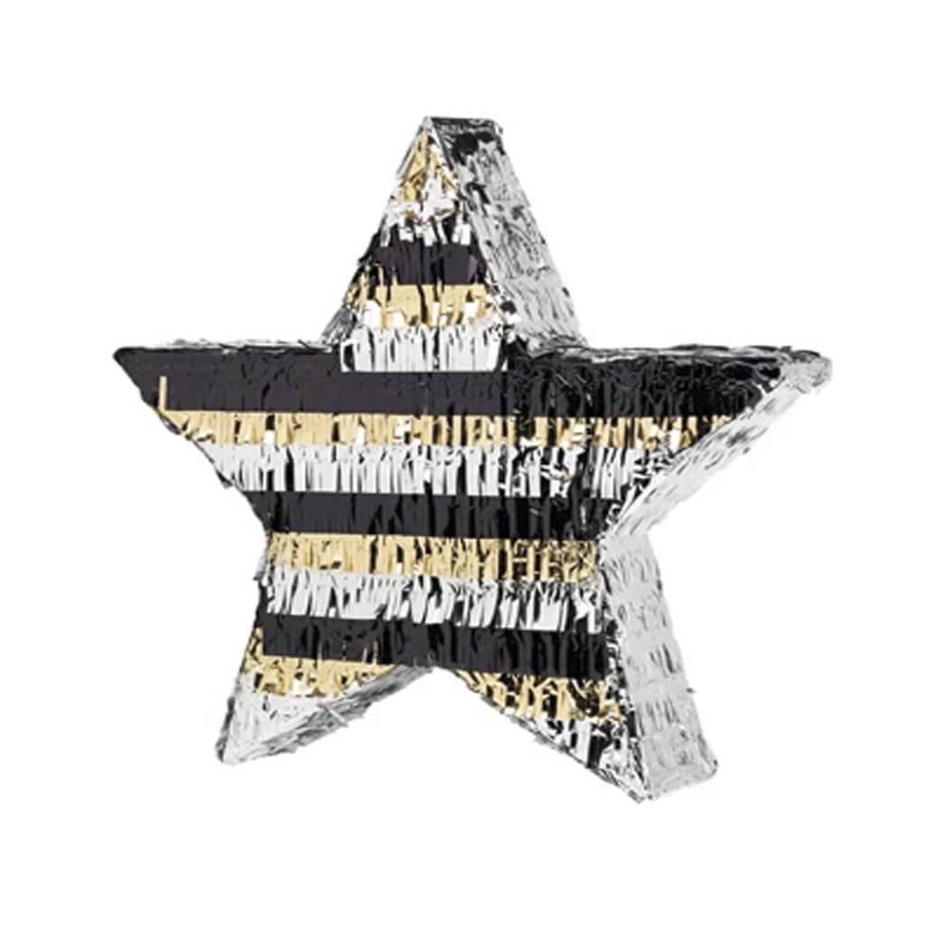 Star Foil Pinata Black Silver Gold 