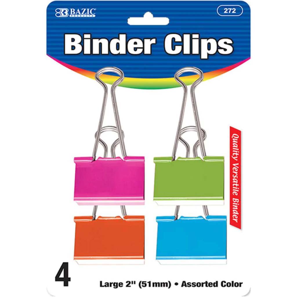 Binder Clip Assorted Colors Large 2in 