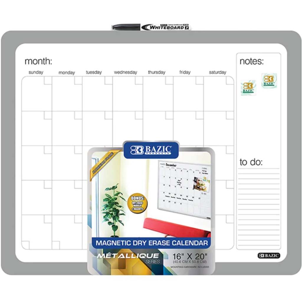 Magnetic Dry Erase Calendar Aluminum Framed 16in x 20in 