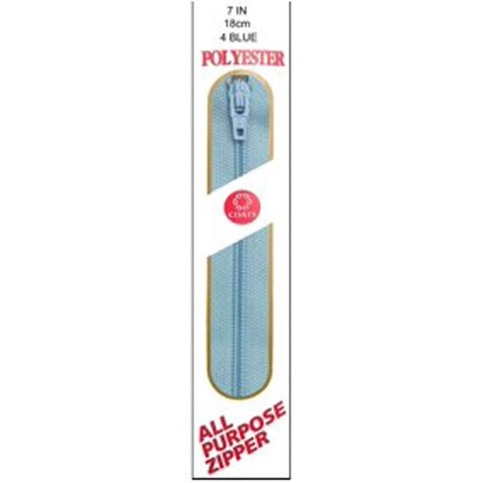 All-Purpose Plastic Zipper 7in Blue