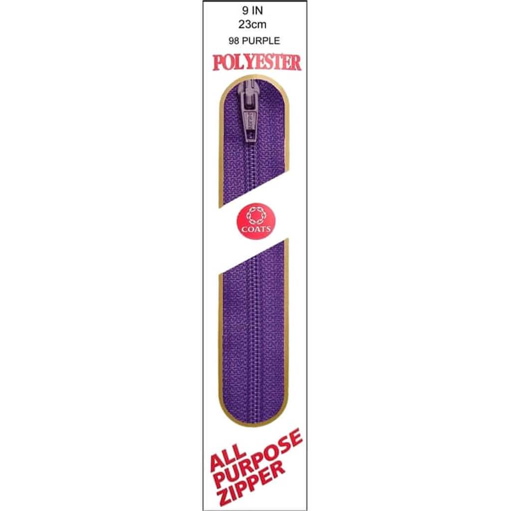 Coats All-Purpose Plastic Zipper 9in Purple