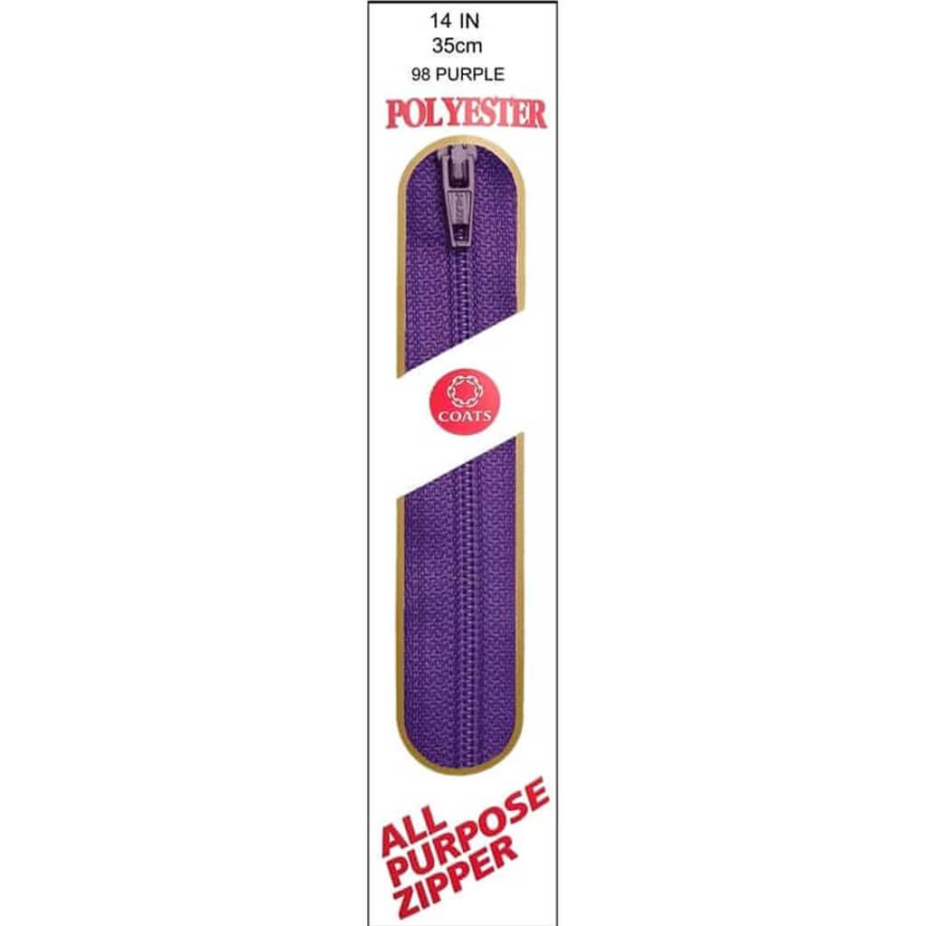 Coats All-Purpose Plastic Zipper 14in Purple