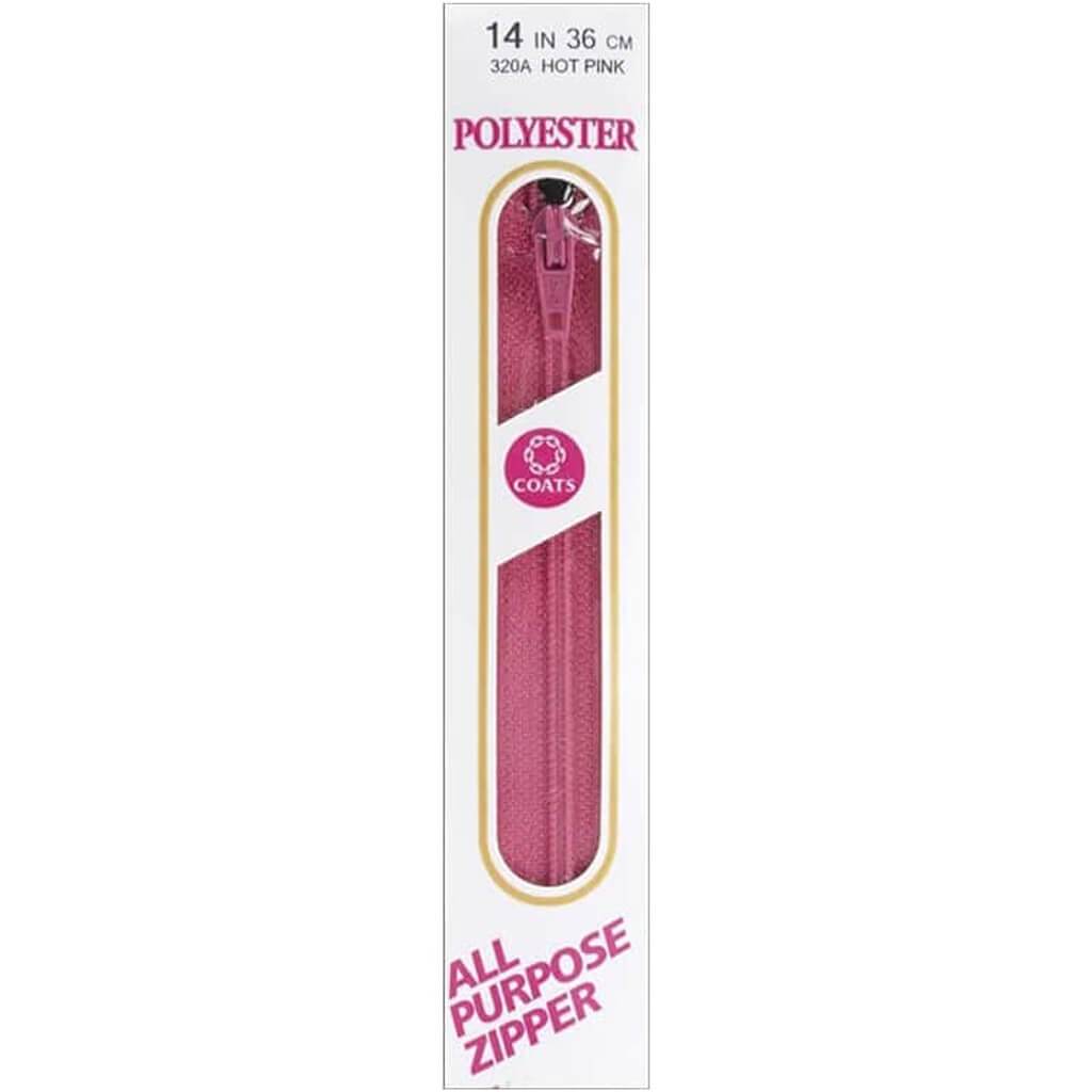 Coats All-Purpose Plastic Zipper 14in Hot Pink