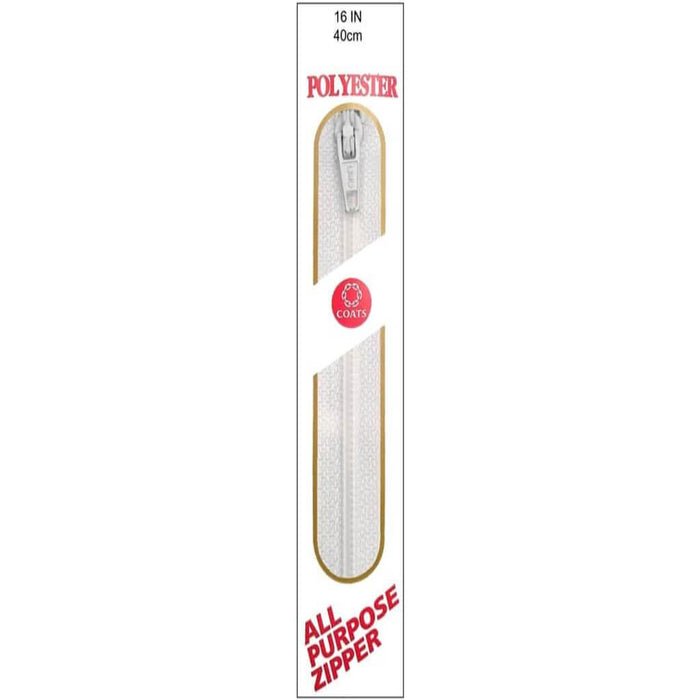 Coats All-Purpose Plastic Zipper 16in White