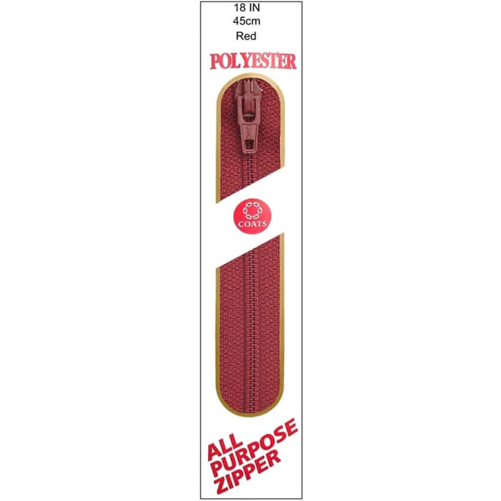 All-Purpose Plastic Zipper 18in Red