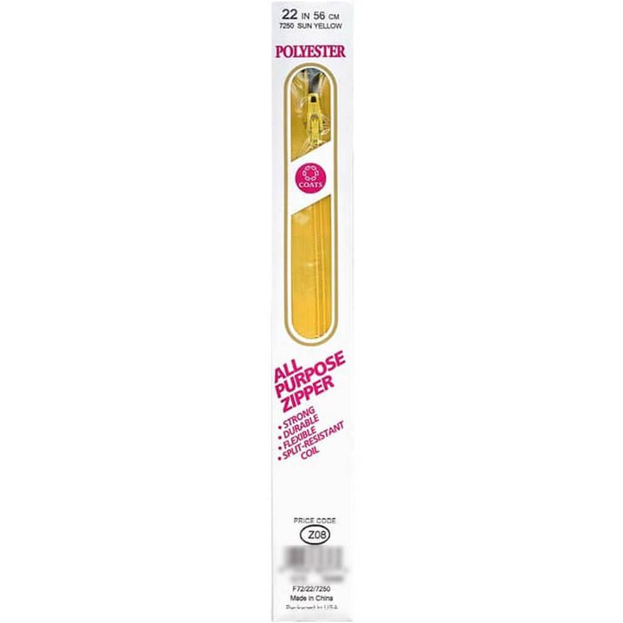 Coats All-Purpose Plastic Zipper 22in Sun Yellow