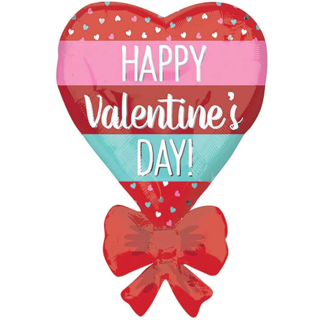 Happy Valentine's Tiny Hearts &amp; Bow Foil Balloon Super Shape 21in 