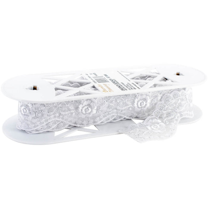 Metallic Embroidered Galloon Bridal Organza Trim White/Silver