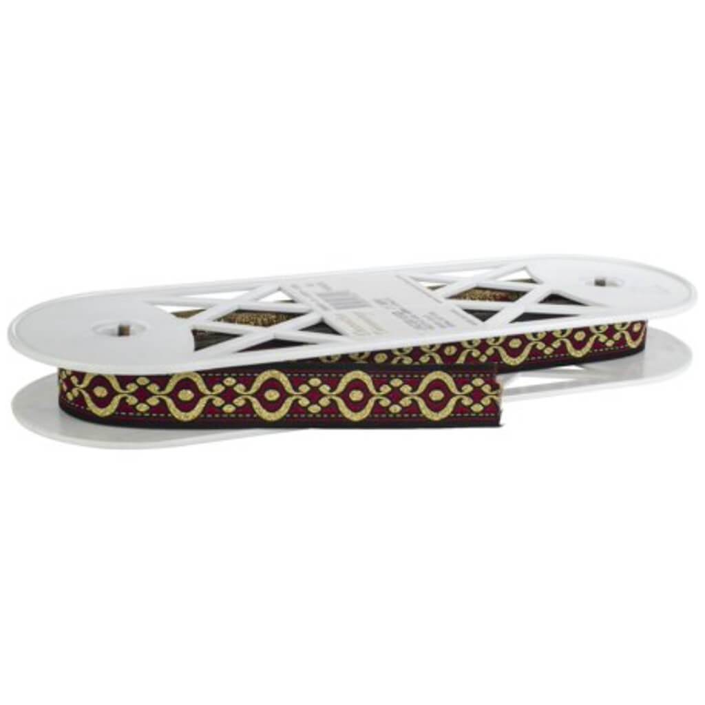 Jacquard Ribbon Trim 1in Burgundy/Gold