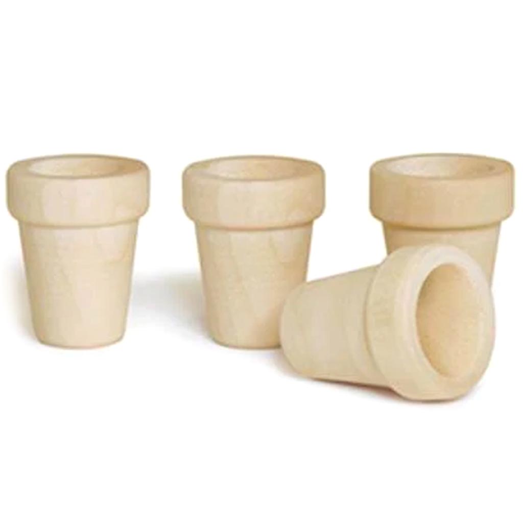 CRAFTWOOD: 2.5CMX3CM MINI FLOWER POTS X4 NATURAL 