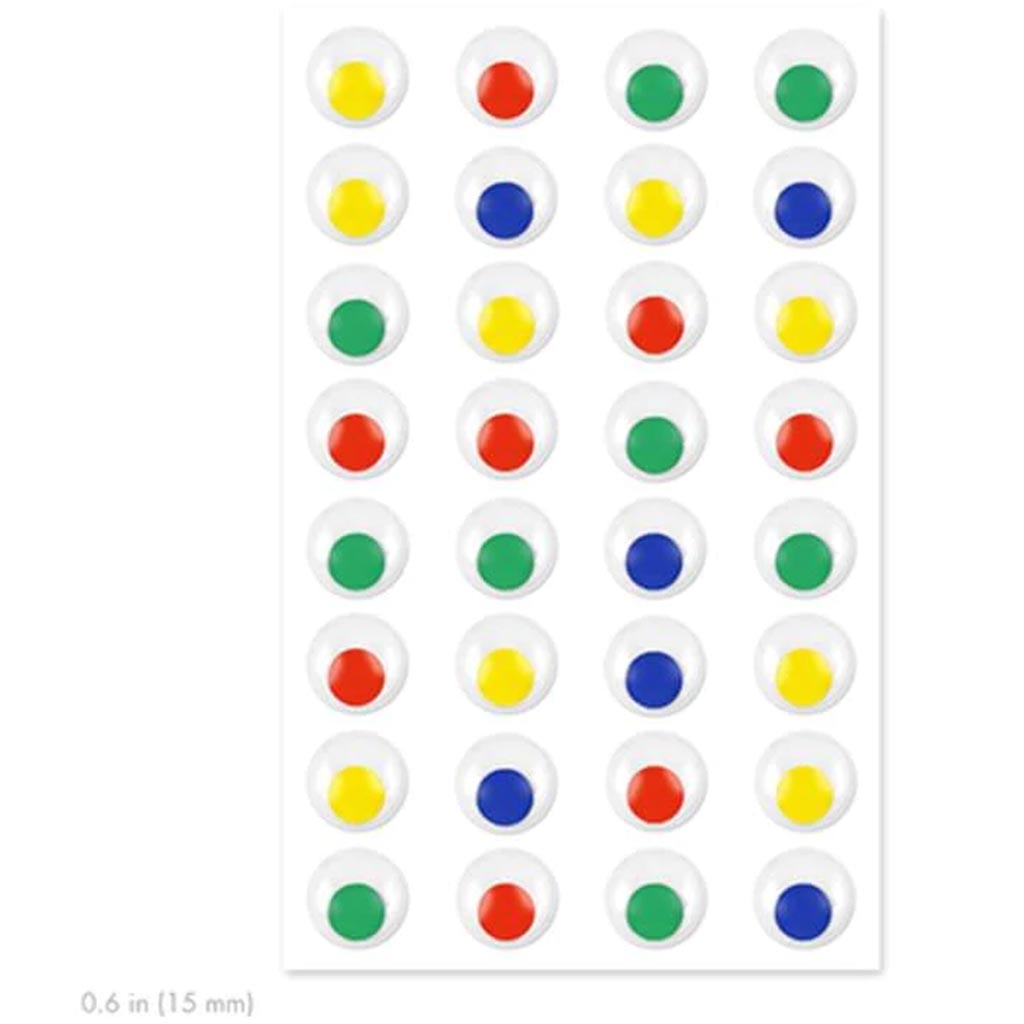 SELF-STICK GOOGLY EYES 15MM X 32PC ASST COLORS 