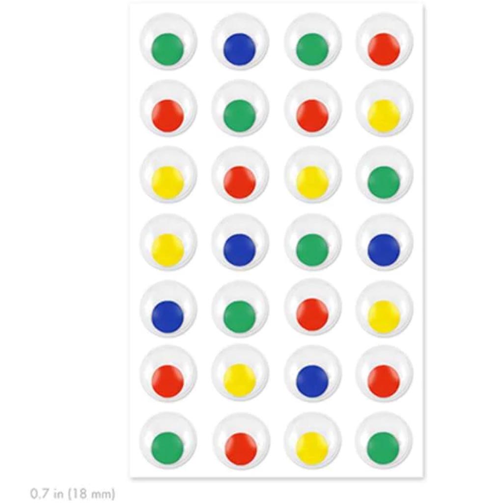 SELF-STICK GOOGLY EYES 18MM X 28PC ASST COLORS 