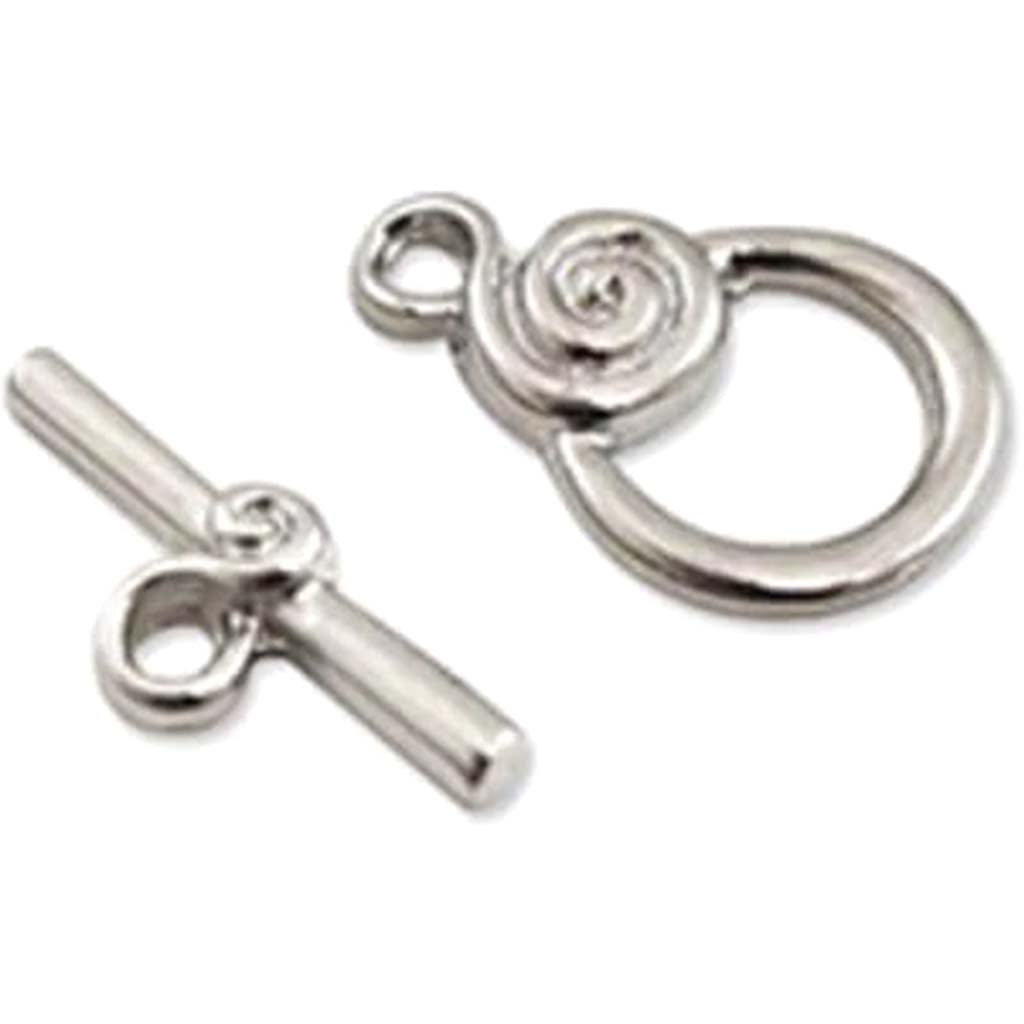 JEWELRY FINDINGS:ORNATE TOGGLE CLASPS X 5SETS  ROUND SILVER 