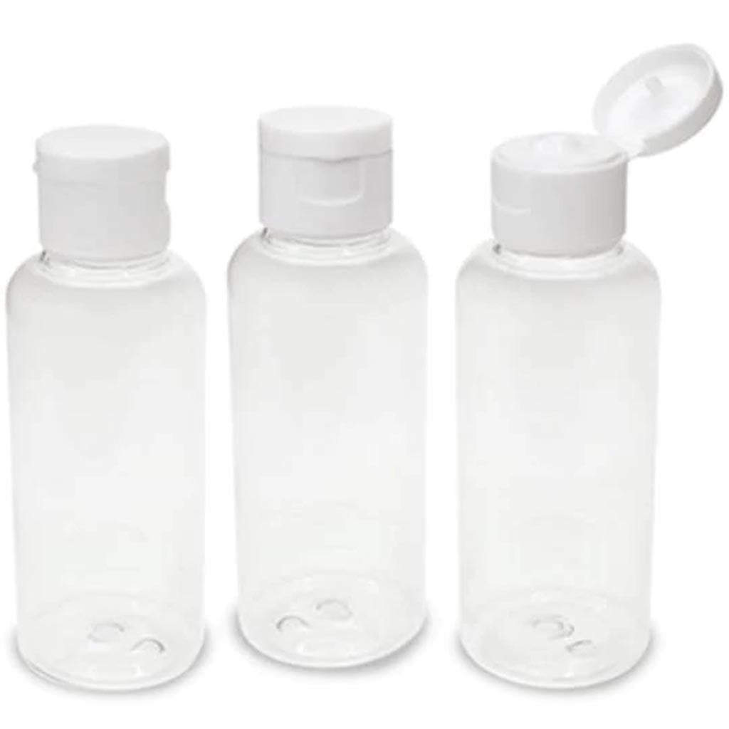 PLASTIC BOTTLES: 2.4OZ (70ML) TRANSPARENT W/FLIP-TOP LID 3PC 
