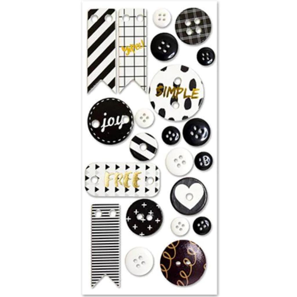 BUTTON EMBELLISHMENT:TAGS &amp; BU BUTTONS MED SELF-ADHE SIMPLE 8X19.5 