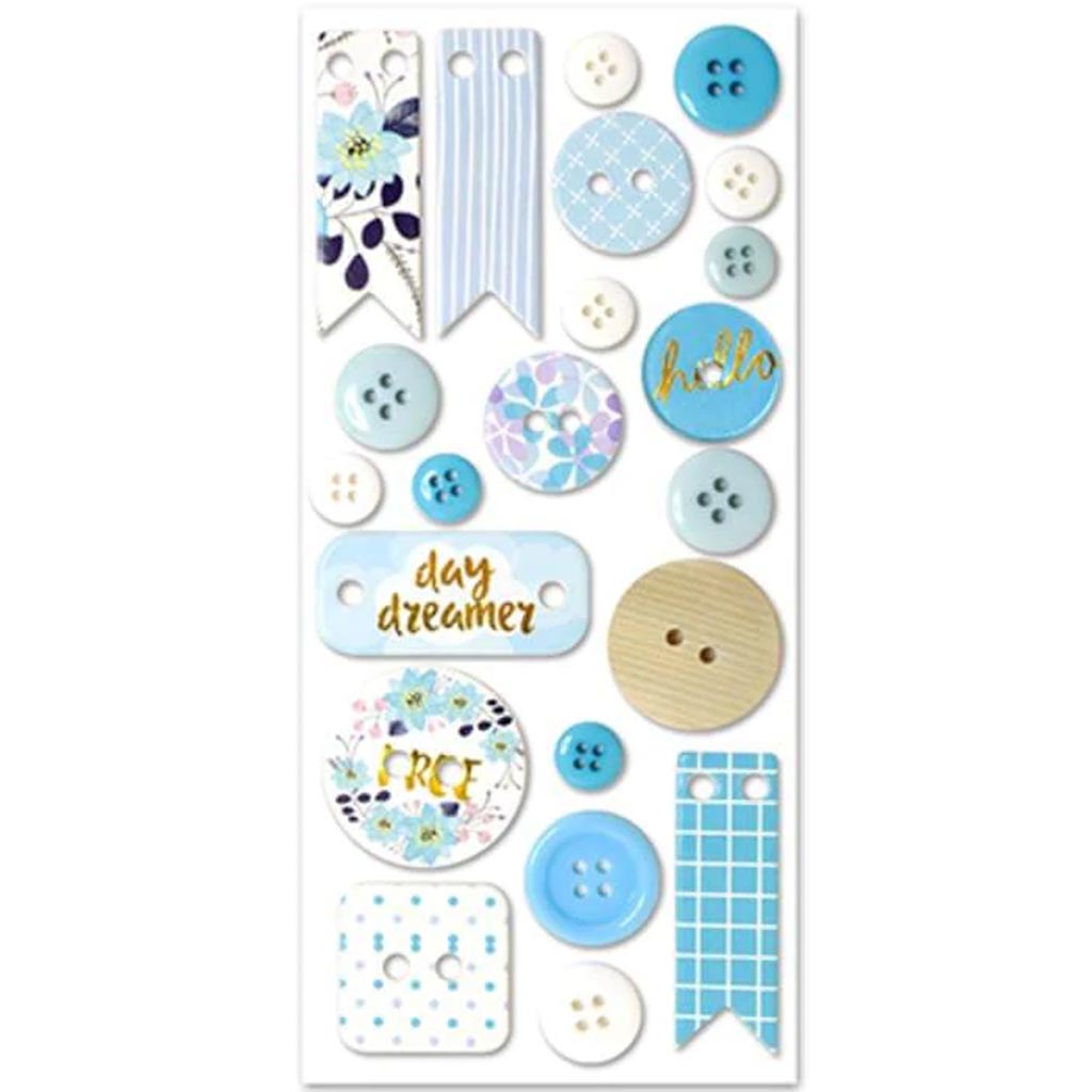 BUTTON EMBELLISHMENT:TAGS &amp; BU BUTTONS MED SELF-ADHE DAYDREAM 8X19.5 