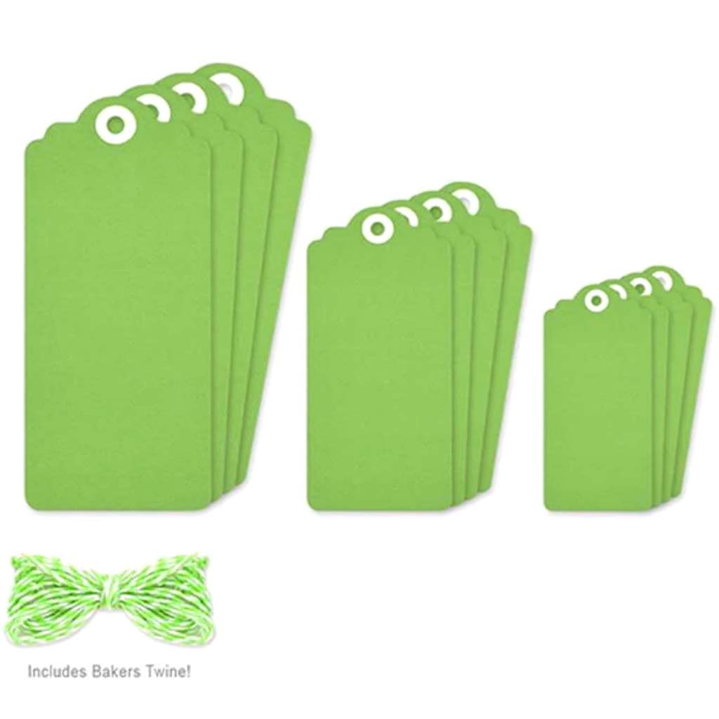 Paper Craft Emb: Cs Trendy Tag 12pc W/Bakers Twine Apple Green 
