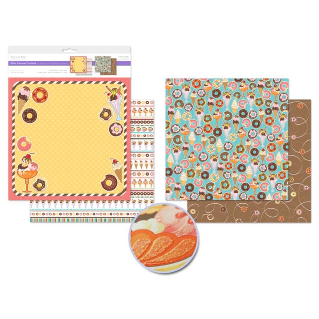 SCRAPBOOK PAPER:GLITTER EMBOSS CARDSTK DBLE-SIDED YUMMY 