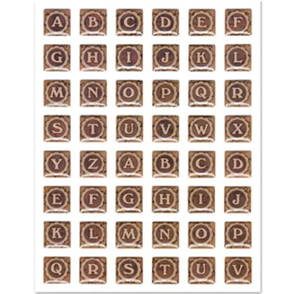 PAPER CRAFT STICKER:EPOXY ALPH ALPHABET TILES VINTAGE 10.7X14. 