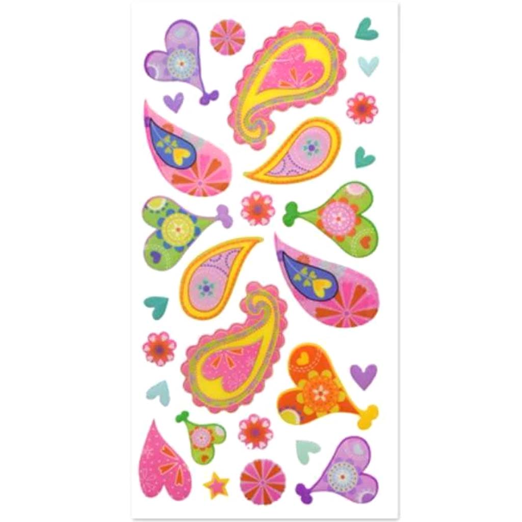 Paper Craft Stickers: 3d Epoxy Stickers Paisley Hearts 10x19 