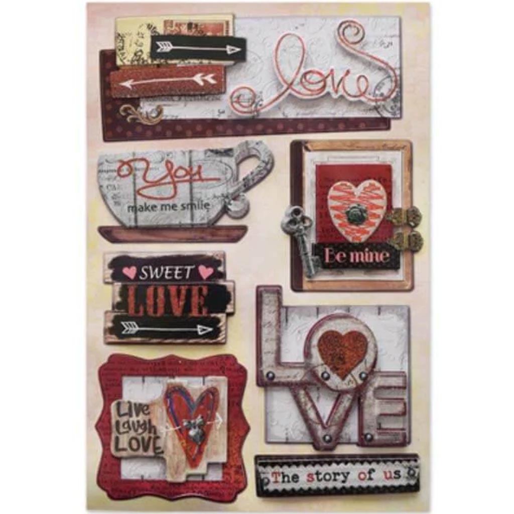 HANDMADE STICKER: 12.5CMX18.5C M 3D GLITTER THEMED LOVE 
