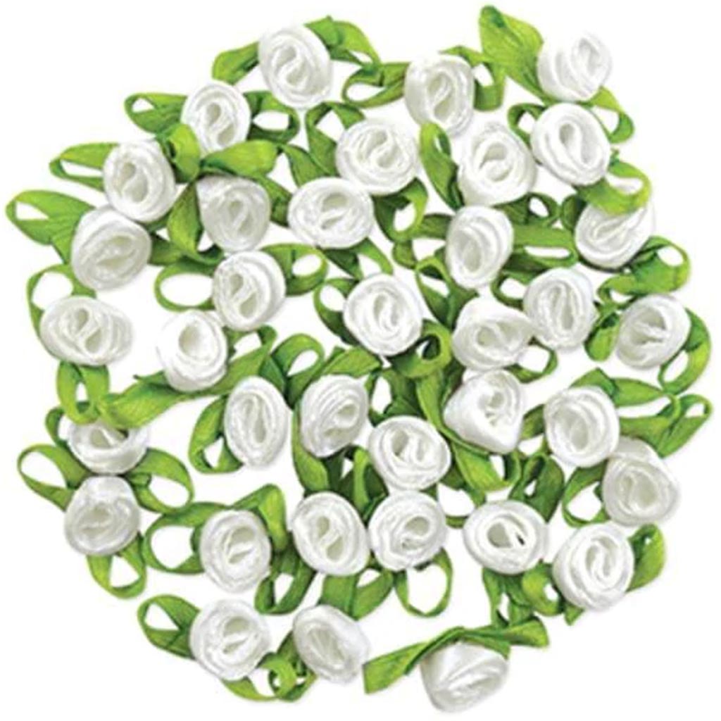 A BRIDES WISH: 5/16" RIBBON RO SES W/BOWS X36 WHITE 