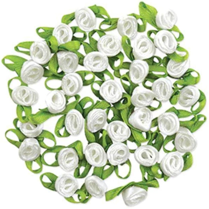 A BRIDES WISH: 5/16" RIBBON RO SES W/BOWS X36 WHITE 