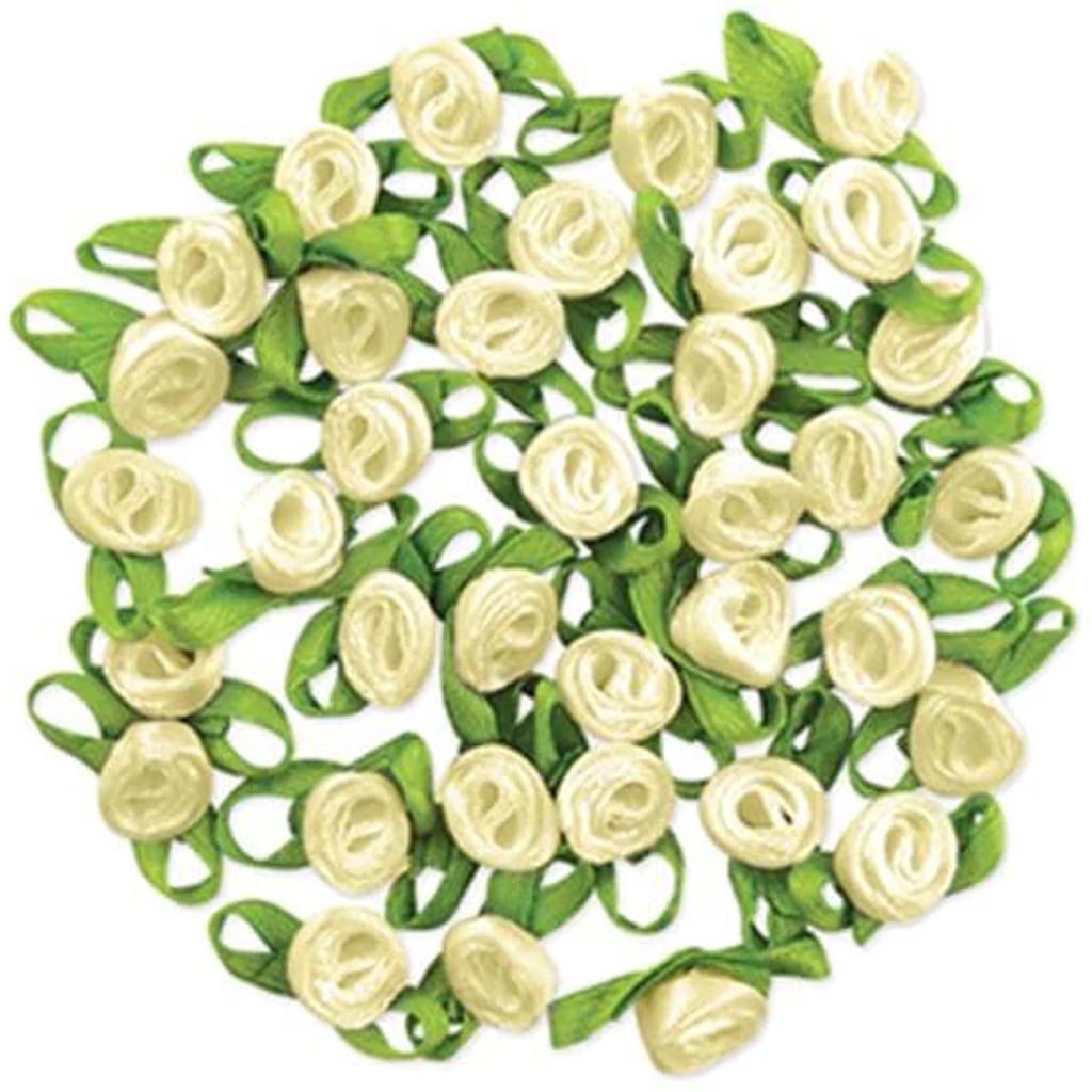 A BRIDES WISH: 5/16" RIBBON RO SES W/BOWS X36 IVORY 