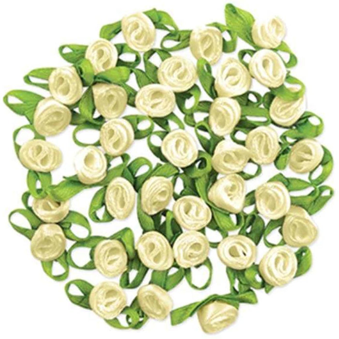 A BRIDES WISH: 5/16" RIBBON RO SES W/BOWS X36 IVORY 