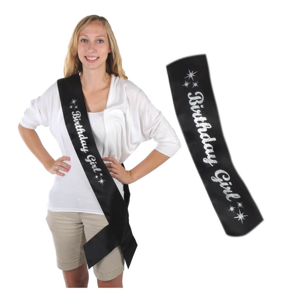 Glittered Birthday Girl Satin Sash 