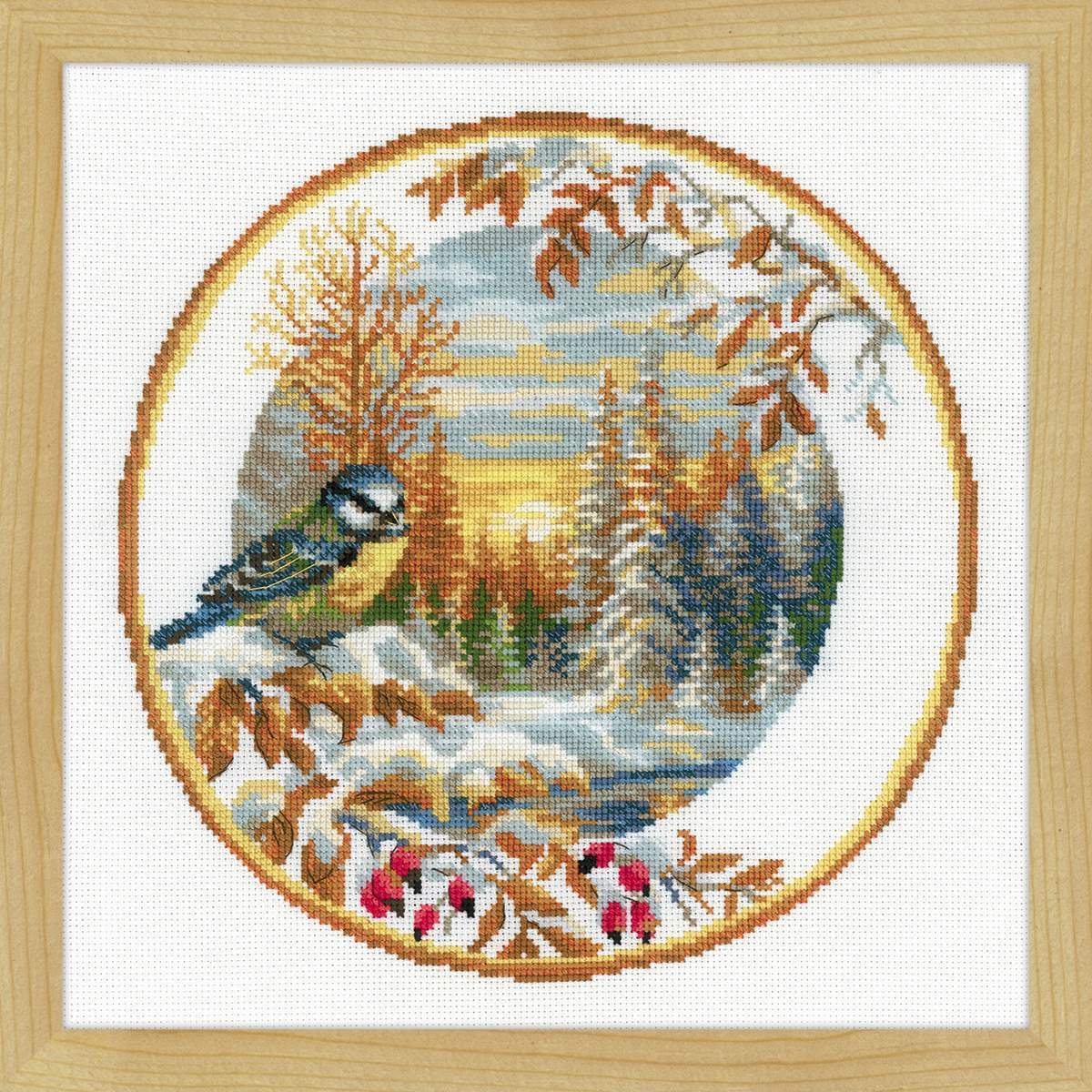 Cross Stitch Kit Plate With Oriole 30 X 30 cm 