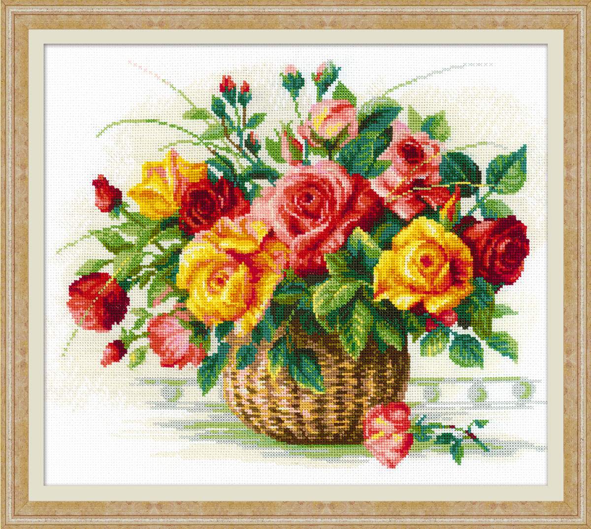 Cross Stitch Kit Basket With Roses 35 X 30 cm 