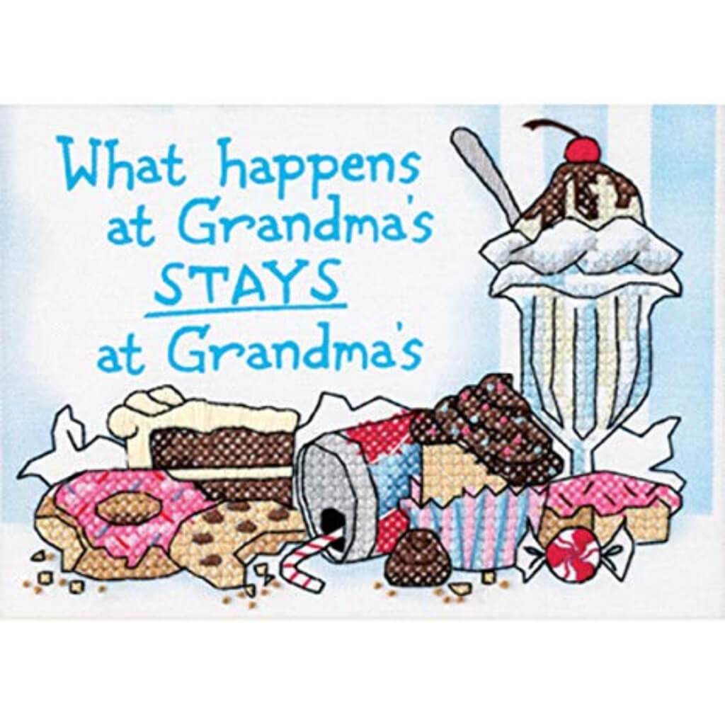 Dimensions Mini Stamped Cross Stitch Kit 7in x 5in What Happens At Grandma's
