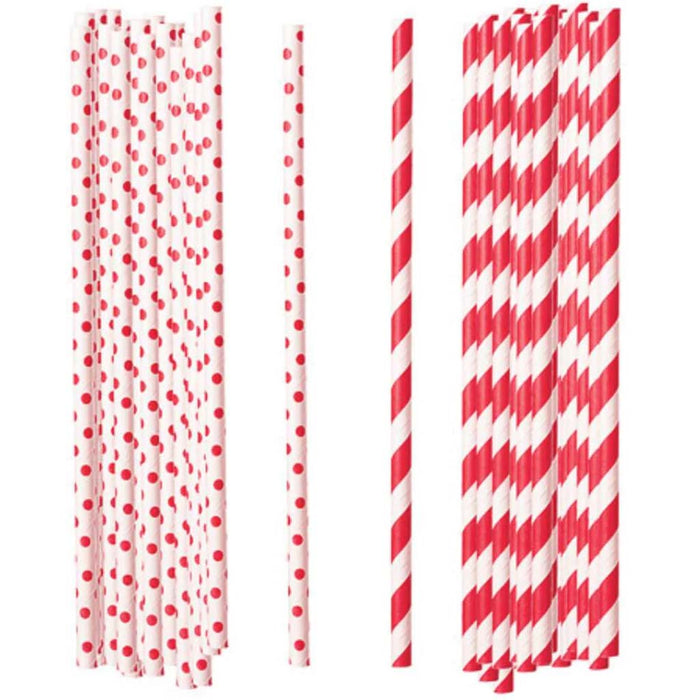 Patterned Paper Straws Red 100Pcs 