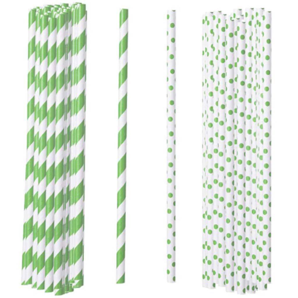 Patterned Paper Straws Green 100Pcs 