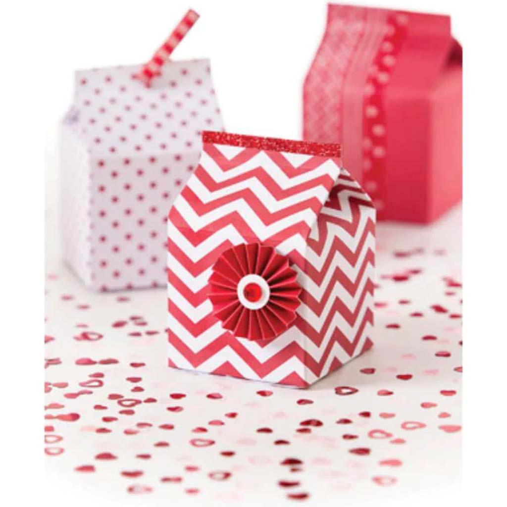 Red Assorted Patterned Paper Milk Cartons: 3 x 5 inches, 12 pieces 