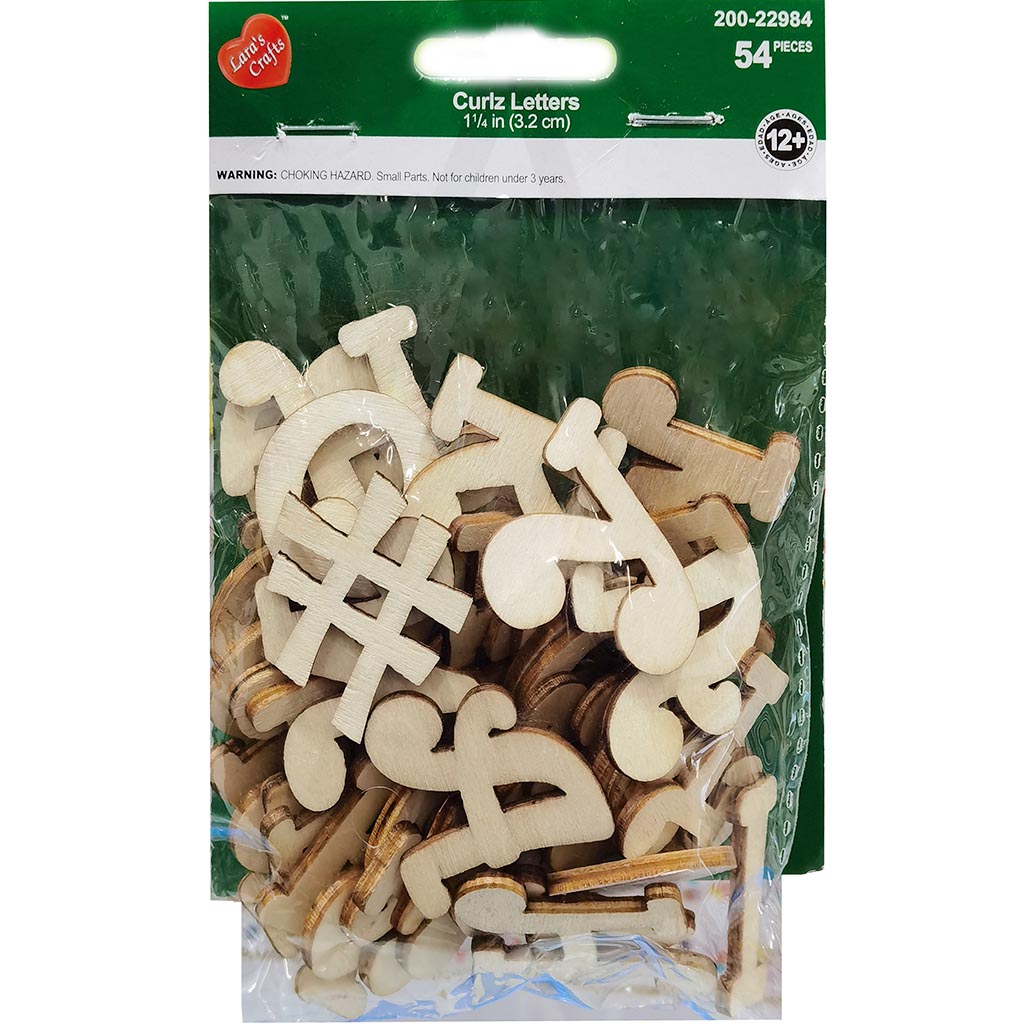 Wood Alphabet Curlz Letters 1.25in