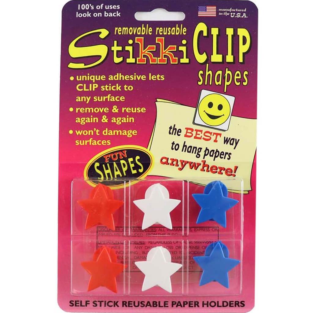 Stikki Clip Shapes 6pcs Per Pack Star Mixed Red White Blue 