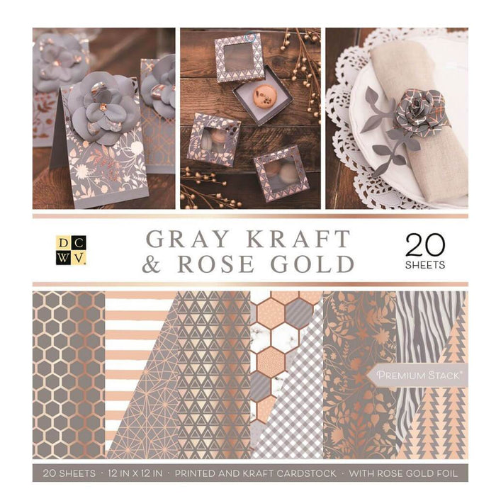 DCWV 20sheets Rose Gold and Gray Kraft Double Sided Cardstock Paper 12in x 12in