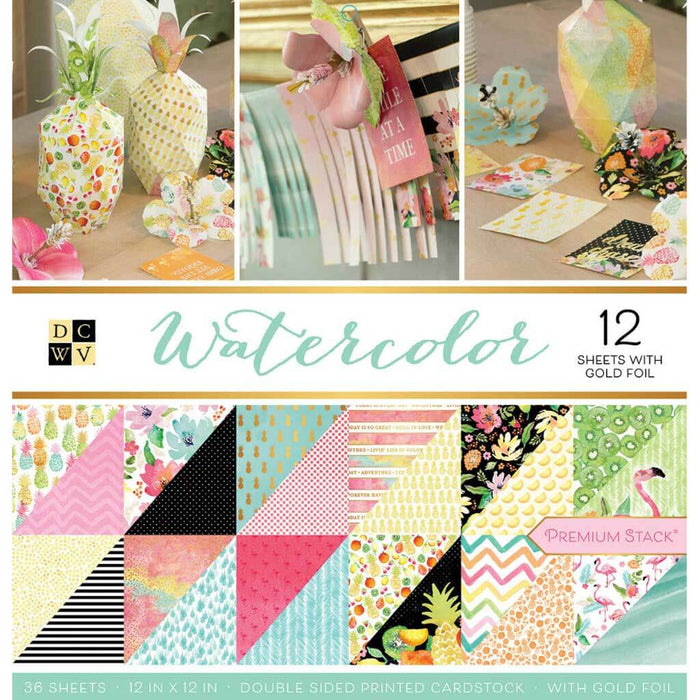 DCWV Double-Sided 12in x 12in Cardstock Stack 36 Sheets- Watercolor
