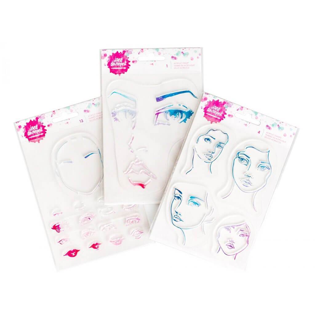 Mixed Media Clear Acrylic Stamps Face Set of 13