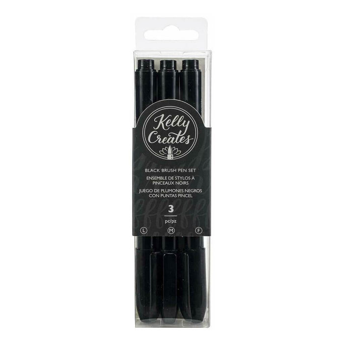 Kelly Creates Black Brush Pen Set 3 Pack- Fine, Medium & Bold