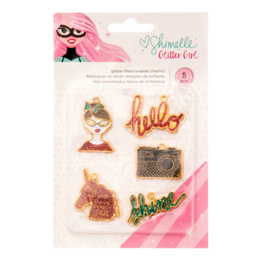 Shimelle Glitter Girl 5pcs Glitter Filled Enamel Charms
