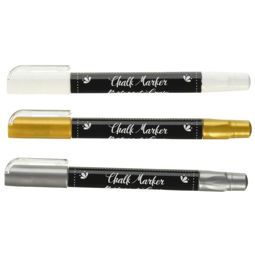 Chalk Markers Gold Silver and White Set of 3