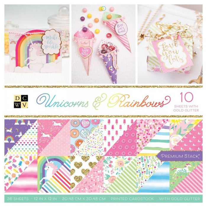 DCWV Cardstock Stack 12in x 12in 36/Pkg-Unicorn And Rainbow