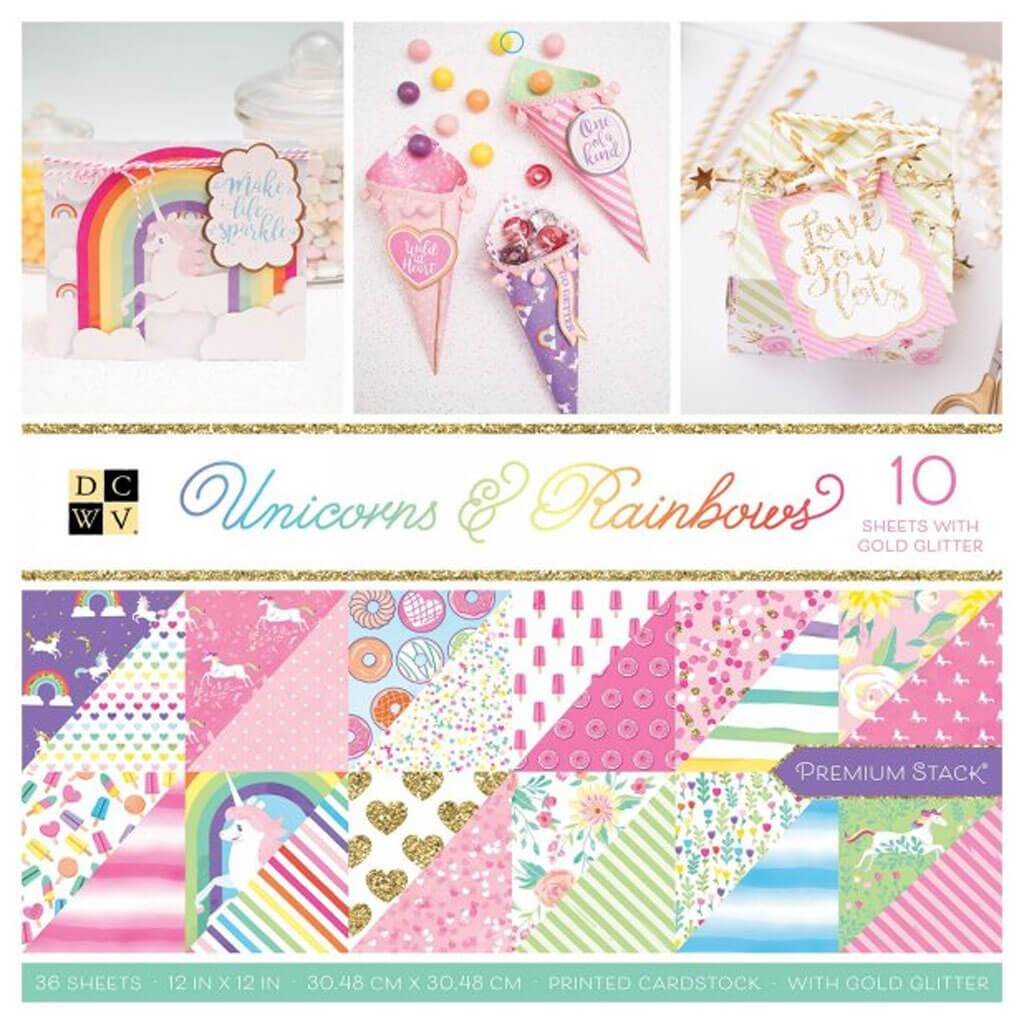 Paper Stack Unicorns and Rainbows Double-Sided Glitter  12in x 12in