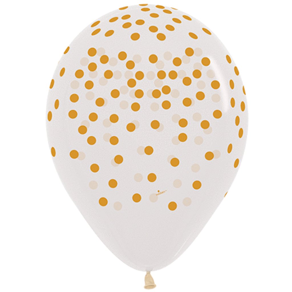 Gold Confetti On Clear Latex Balloon 11in 