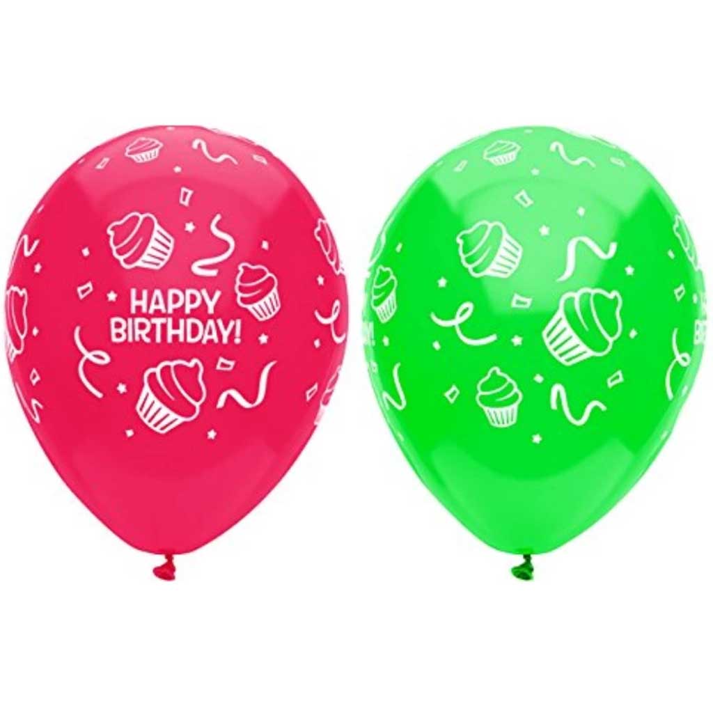 Happy Birthday Cupcake Latex Balloon 12in, 6ct