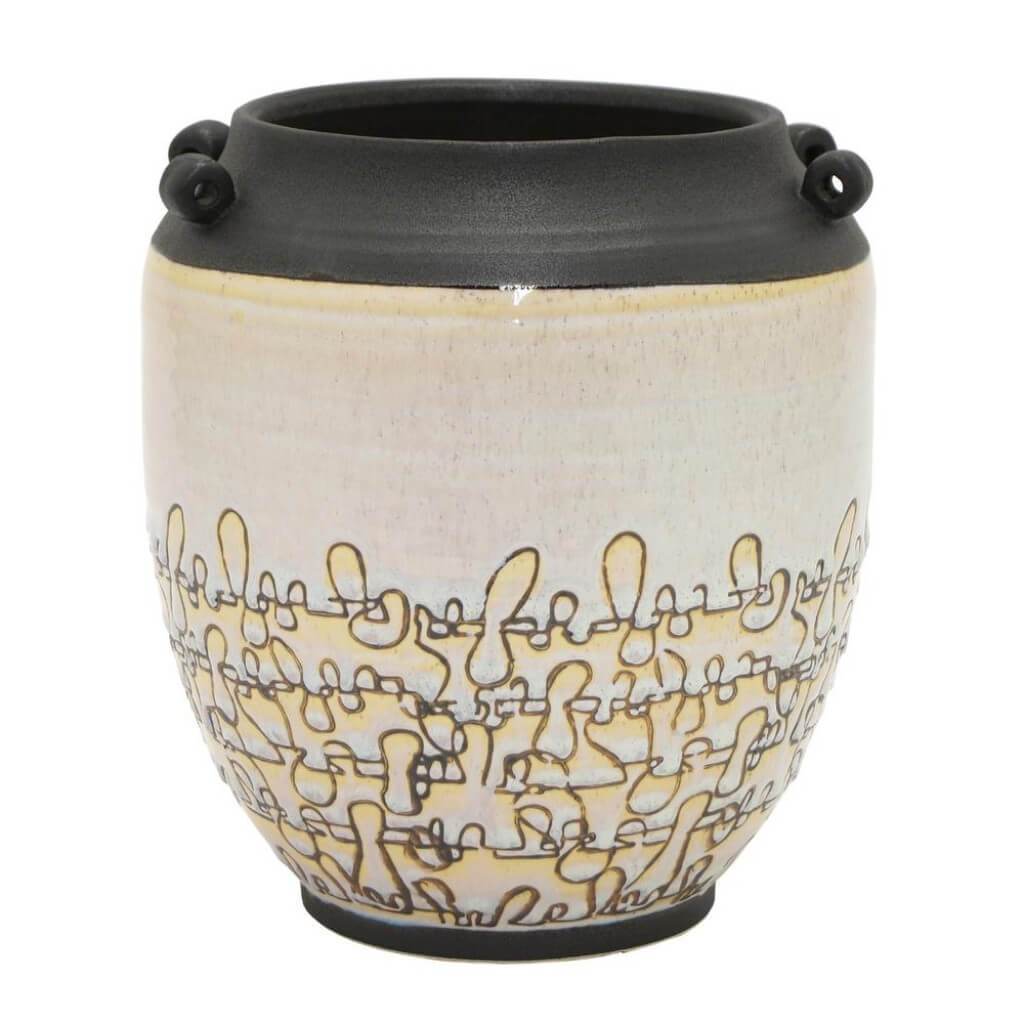 CERAMIC PLANTER FLWR THREADED MESS 18"W11"H 